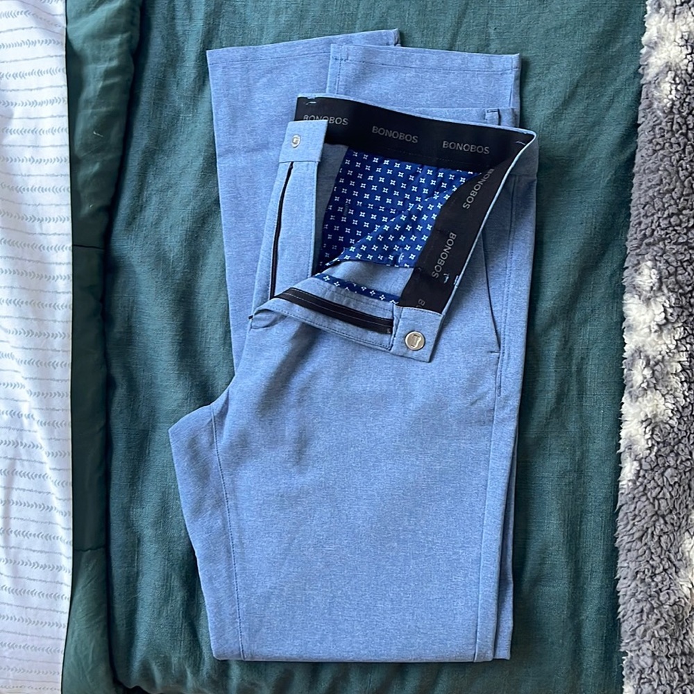 Bonobos Performance Link Golf Pants 33x32 Tailored Fit- Heather Blue